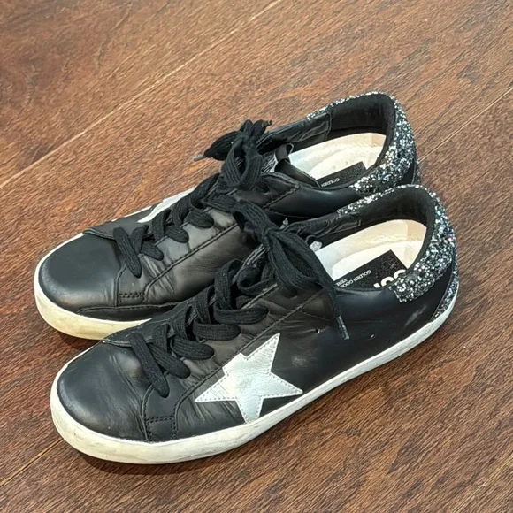 Golden Goose Women’s Black Sneakers with Silver Star Size 37/7 - Picture 1 of 5